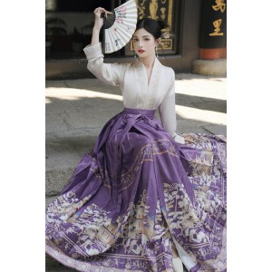 Birdsong Pavilion 鸟语亭台 - New Chinese Style Top & Mamian Skirt Set