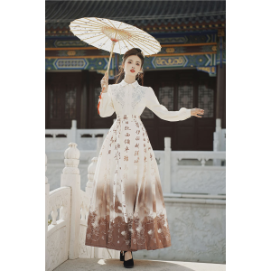 Ink Gold 书韵留金 - New Chinese Style Gradient  Maillard Mamian Skirt Set