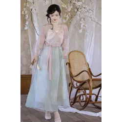 Peony Beauty 芍药美人 - Han Element Hanfu Dress & Waist Sash Set