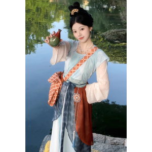 Meng Huajin 梦华锦 - Tang Dynasty Hanfu Beizi Bapo Skirt Outfit