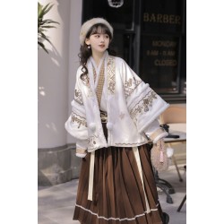 Winter Coffee 冬日咖啡 - Han Element Hanfu Daily Woolen Coat Set