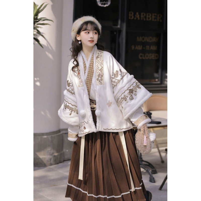 Winter Coffee 冬日咖啡 - Han Element Hanfu Daily Woolen Coat Set Winter Coffee 冬日咖啡 - Han Element Hanfu Daily Woolen Coat Set