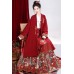 Hong Shu 红姝玉影 - Ming Style Wedding Hanfu Coat & Top & Mamian Skirt Set