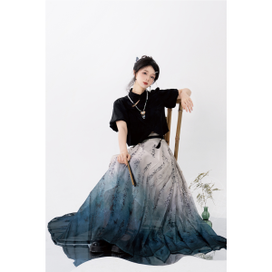 Green Mountains 写进青山 - New Chinese Style Stand Collar Large Size Mamian Skirt Set