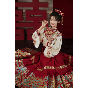 Bliss 喜上眉梢 - New Chinese Style Plus-size Top & Yunjian & Mamian Skirt Set