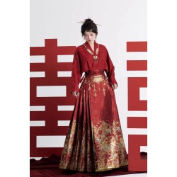 Be Together 岁岁与共 - New Chinese Style Wedding Hanfu Top & Ying Luo & Mamian Skirt Set