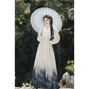 Deep Blue Mountain 青山黛 - New Chinese Style Top & Mamian Skirt Set