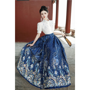 Night Waves 夜潮光 - New Chinese Style Top & Mamian Skirt Set