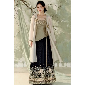 Lush Greenery 绿意 - New Chinese Style Coat & Inner Wear & Mamian Skirt Set