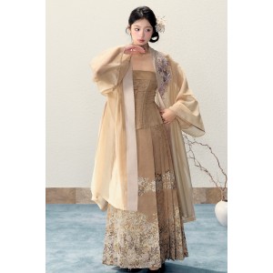 Butterfly Windrhyme 蝶寻风序 - New Chinese Style Long Gansi & Top & Rose Accessories & Shoulder Strap & Mamian Skirt Set