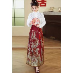 Phoenix Whirling 凤舞 - New Chinese Style Frog Buttons Stand Collar Mamian Skirt Set
