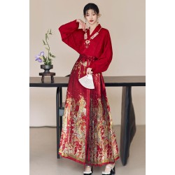 Phoenix Soaring 凤凰于飞 - New Chinese Style Cross Collar Wedding Hanfu Mamian Skirt Set