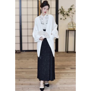 Linear Floral 线条花 - New Chinese Style Knitted Cardigan & Top & Mamian Skirt Set