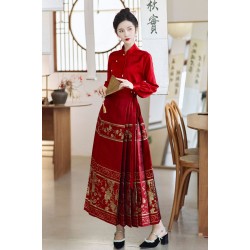 Golden Grapes 金葡萄 - New Chinese Style Wedding Hanfu Knitted Cardigan & Top & Mamian Skirt Set