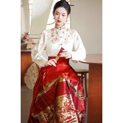 Phoenix Pair 鸾凤 - New Chinese Style Wedding Hanfu Top & Mamian Skirt Set