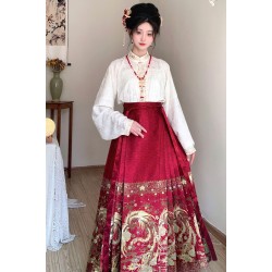 Phoenix Plume 凤羽 - New Chinese Style Straight Collar Engagement Attire Mamian Skirt Set