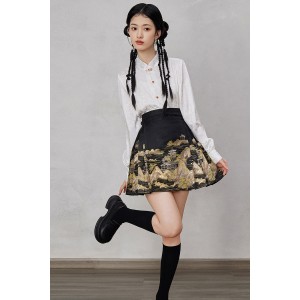Gilded Landscape 描金山水 - New Chinese Style Short Version Top & Mamian Skirt Set