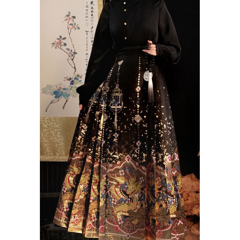 Shimmering Gold 浮光跃金 - New Chinese Style Top & Mamian Skirt Set