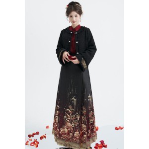 Gilded Redrose 鎏金玫瑰 - New Chinese Style Coat & Top & Mamian Skirt Set