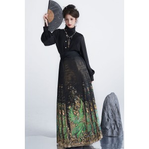 Green Luan Bird 青鸾 - New Chinese Style Top & Mamian Skirt Set