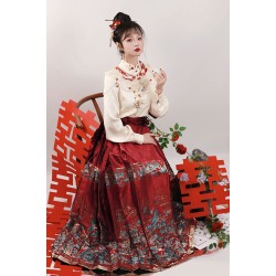 Que Lin 鹊临 - New Chinese Style Wedding Hanfu Top & Yunjian & Mamian Skirt Set