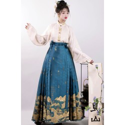 Dragon Leaps 龙跃福年 - New Chinese Style New Year Hanfu Top & Mamian Skirt Set
