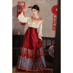Blue Kite 翠鸢 - New Chinese Style Wedding Hanfu Top & Yunjian & Mamian Skirt Set