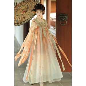 Hua Yao 花瑶 - Tang Dynasty Hanfu Streamer Sleeves Qixiong Ruqun