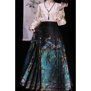 Emerald Green Bird 青鸟探 - New Chinese Style Top & Mamian Skirt Set