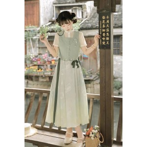 Summer Letter 夏日来信 - Han Chinese Element Vest & Shirt & Mamian Skirt Set