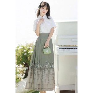Mountain Notes 山中书事 - Han Chinese Element Shirt & Mamian Skirt Set