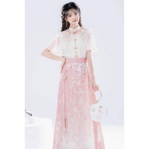 Falling Cherry Blossom 落樱集 - New Chinese Style Shirt & Yunjian & Mamian Skirt Set