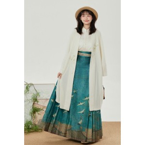 Azure Ripple 云端青波 - New Chinese Style Straight Collar Mamian Skirt Set