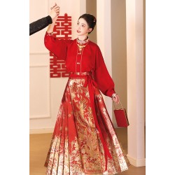 Everlasting Grace 芝兰百世 - New Chinese Style Wedding Hanfu Top & Yunjian & Mamian Skirt Set