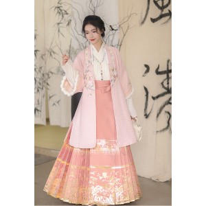 Peach Crisp 浮金桃酥 - New Chinese Style Top & Coat & Mamian Skirt Set