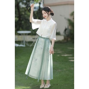 Willow Green - Han Chinese Element Top & Mamian Skirt Set