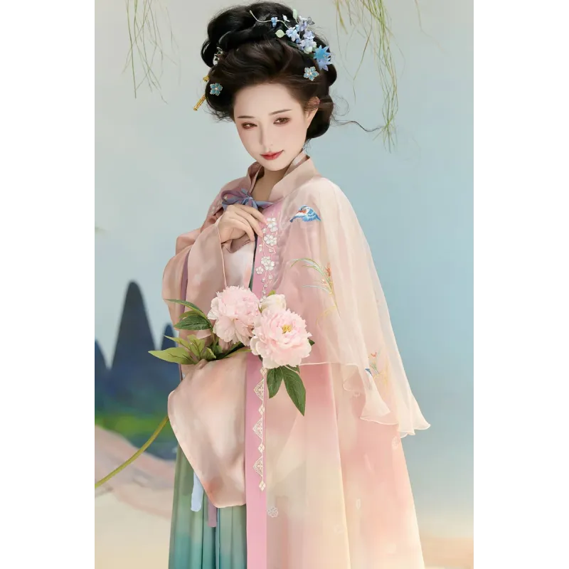 Cymbidium Faberi 蕙兰 - Tang Style Cloak Long Length Bird Pattern Cymbidium Faberi 蕙兰 - Tang Style Cloak Long Length Bird Pattern