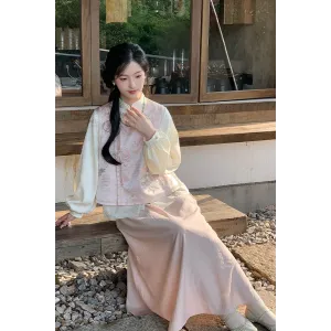 Jinyu Hualuo 锦玉花罗 - New Chinese Style Shirt & Skirt & Majia Set (Preorder)
