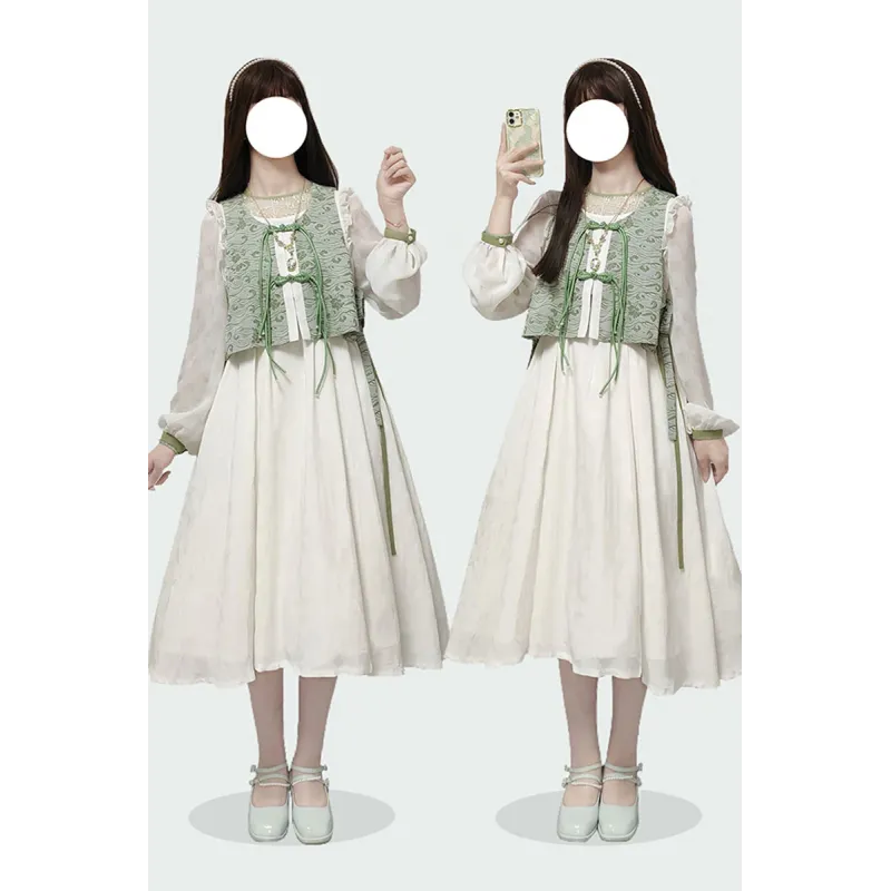 Green Branch 青枝 - Han Element Hanfu Bijia Dress Set