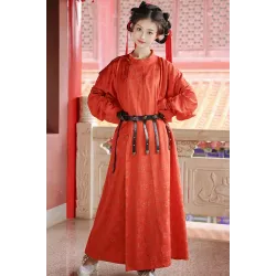 Crimson Brocade 彤锦 - Tang Hanfu Round Collar Robe