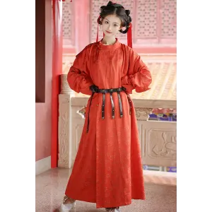 Crimson Brocade 彤锦 - Tang Hanfu Round Collar Robe