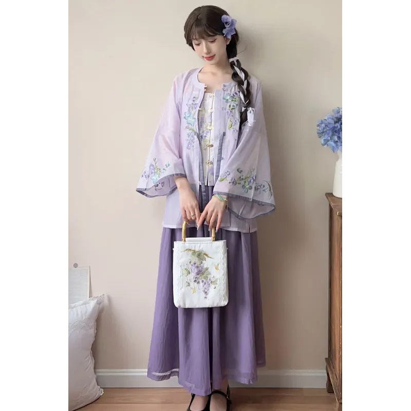 Lilac 紫丁香 - Han Element Hanfu Suspenders & Beizi & Skirt Set (Preorder) Lilac 紫丁香 - Han Element Hanfu Suspenders & Beizi & Skirt Set (Preorder)