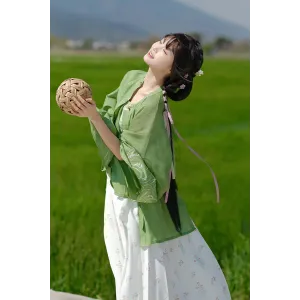 Green Rice Ears 绿穗 - New Chinese Style Ma Mian Skirt Set