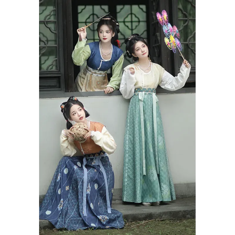 Idle Dream 闲梦江南 - Tang Hanfu Round Collar Beizi Set Idle Dream 闲梦江南 - Tang Hanfu Round Collar Beizi Set