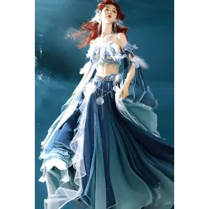 Yunhai Jiaofu 云海鲛浮 - Exotic Hanfu Top &  Necklace & Skirt & Sleeves Set