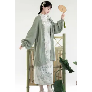 Xiahe Qu 夏荷曲 - Qipao & Knitted Cardigan Set