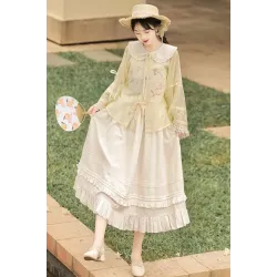 Verdant Spring 春意森森 - Han Chinese Element Coat & Dress & Collar Set