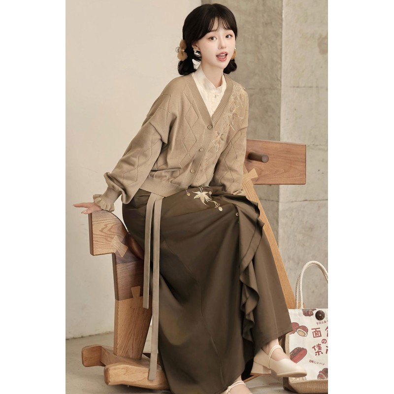 Fengting Wan 枫亭晚 - Han Chinese Element Daily Cardigan & Top & Skirt Hanfu Fengting Wan 枫亭晚 - Han Chinese Element Daily Cardigan & Top & Skirt Hanfu