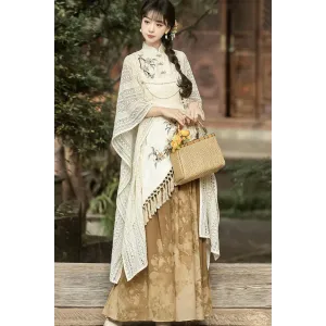 Wutong Qianqiu 梧桐千秋 - New Chinese Hanfu Top & Skirt & Shawl Set