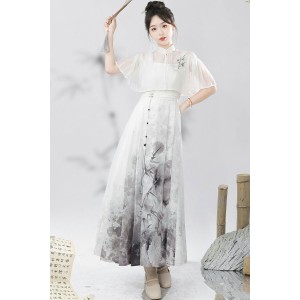 Ink-Washed River 水墨寒江 - New Chinese Style Top & Mamian Skirt Set